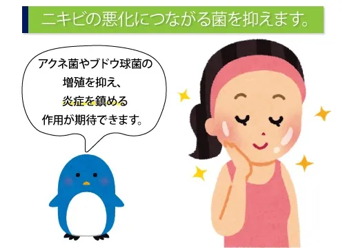 ニキビの悪化につながる菌を抑えます。
