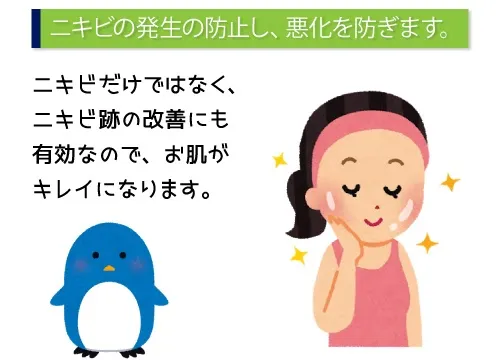 ニキビの発生を防止し、悪化を防ぎます。