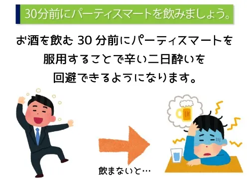 30分前にパーティースマートを飲みましょう。